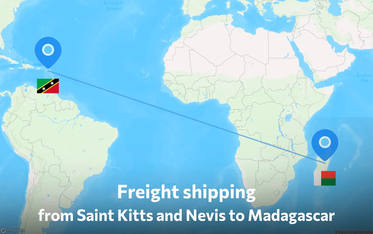 Shipping route from Saint Kitts and Nevis to Madagascar