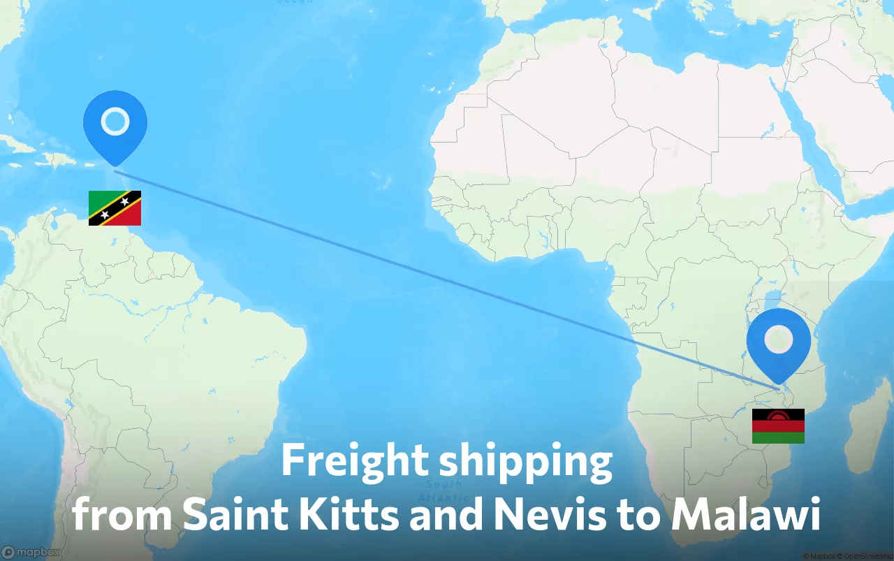 Shipping route from Saint Kitts and Nevis to Malawi