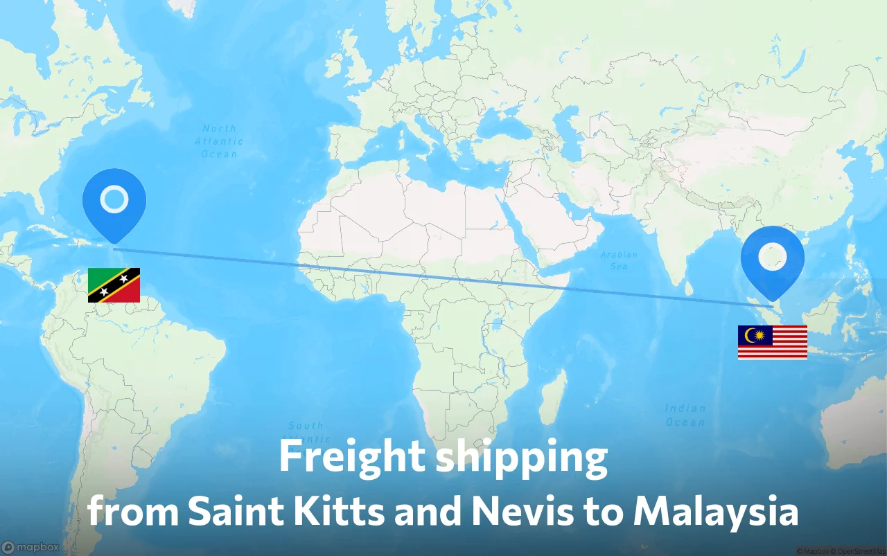 Shipping route from Saint Kitts and Nevis to Malaysia