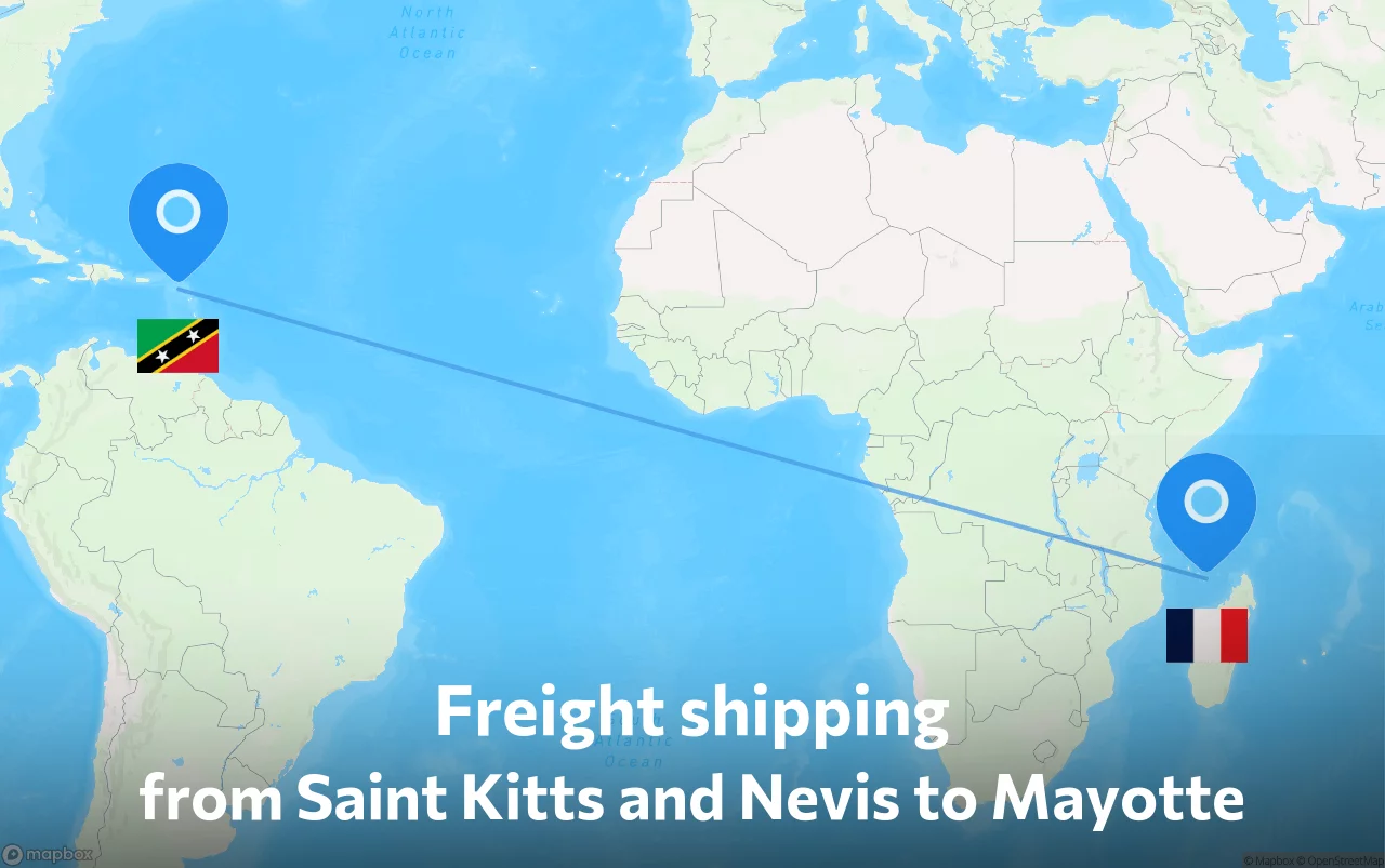 Shipping route from Saint Kitts and Nevis to Mayotte