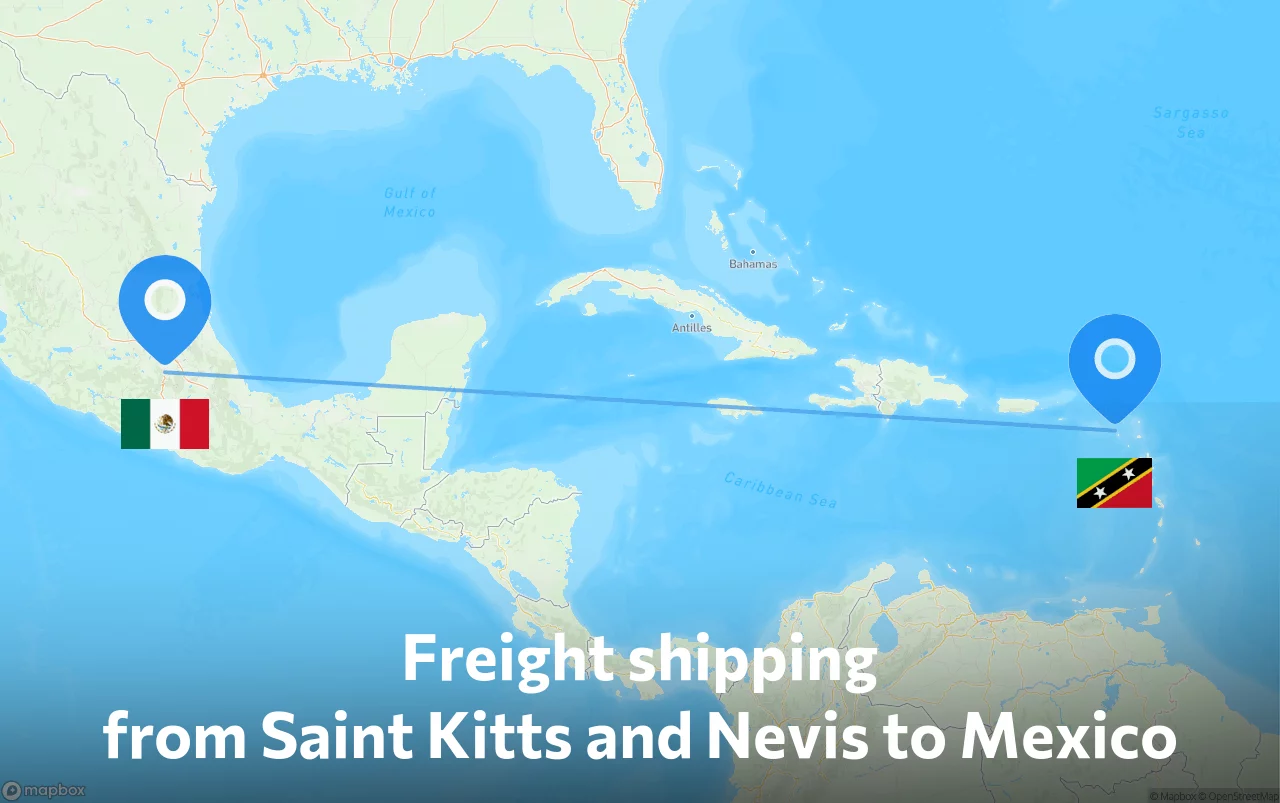 Shipping route from Saint Kitts and Nevis to Mexico