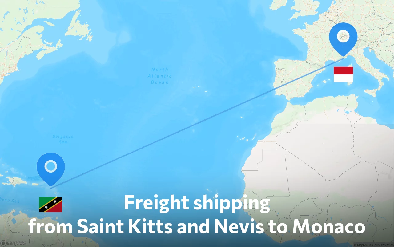 Shipping route from Saint Kitts and Nevis to Monaco