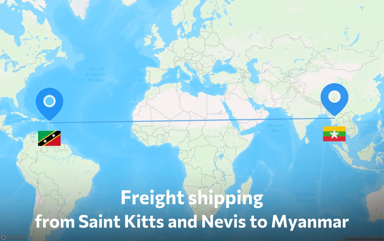 Shipping route from Saint Kitts and Nevis to Myanmar