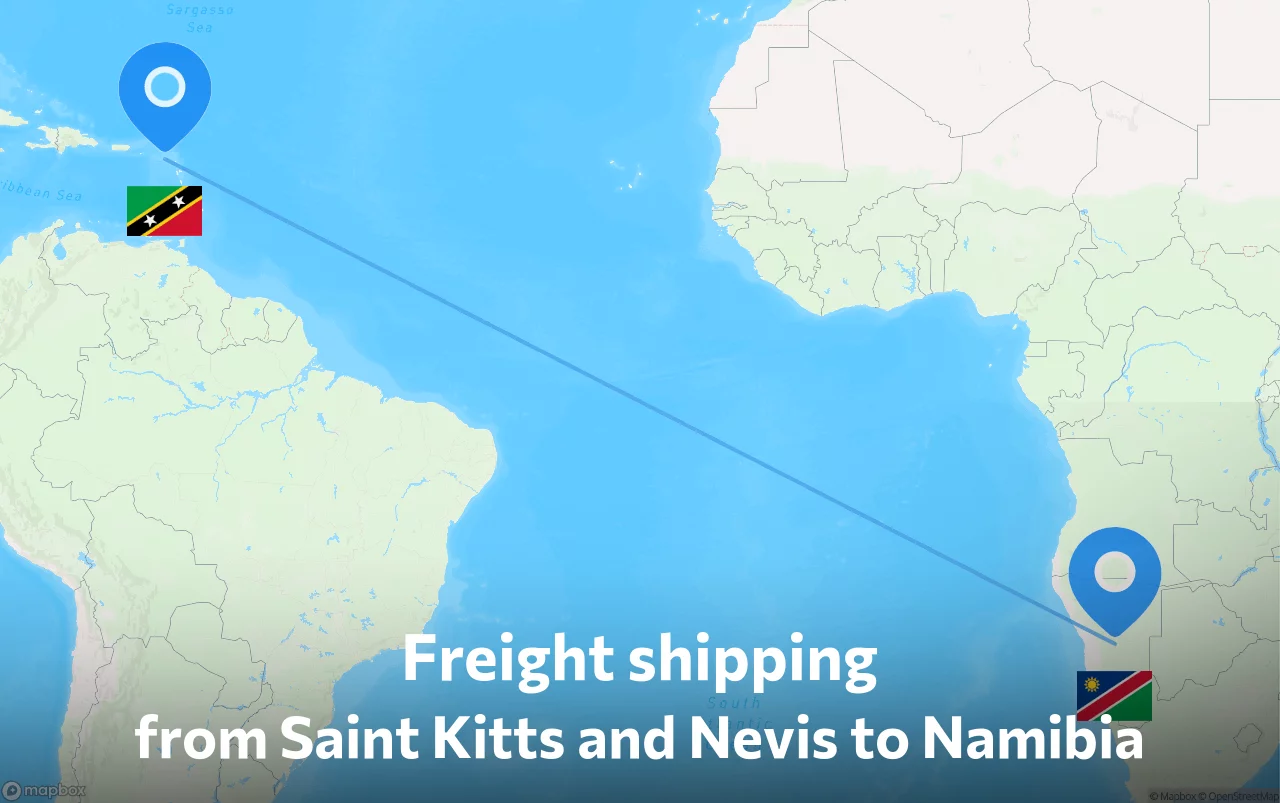 Shipping route from Saint Kitts and Nevis to Namibia
