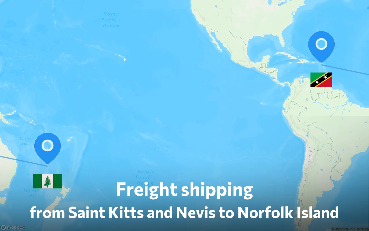Shipping route from Saint Kitts and Nevis to Norfolk Island