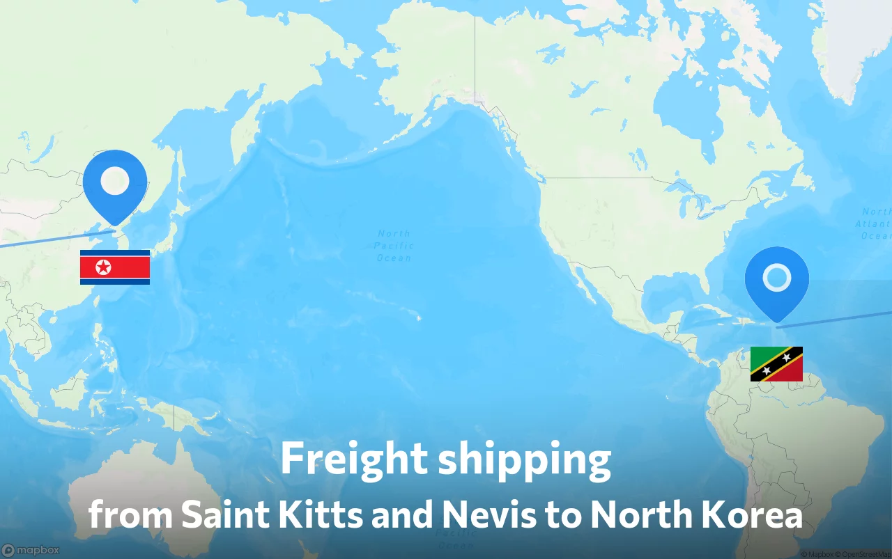 Shipping route from Saint Kitts and Nevis to North Korea
