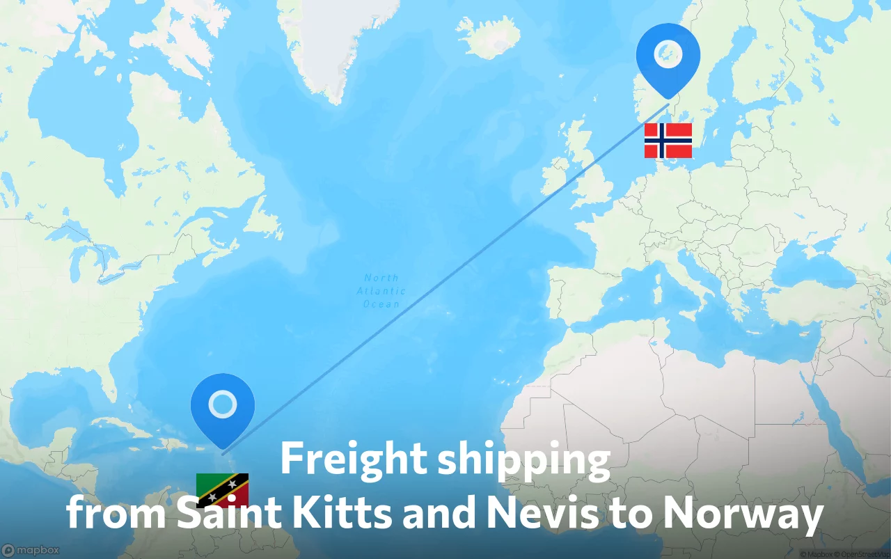 Shipping route from Saint Kitts and Nevis to Norway