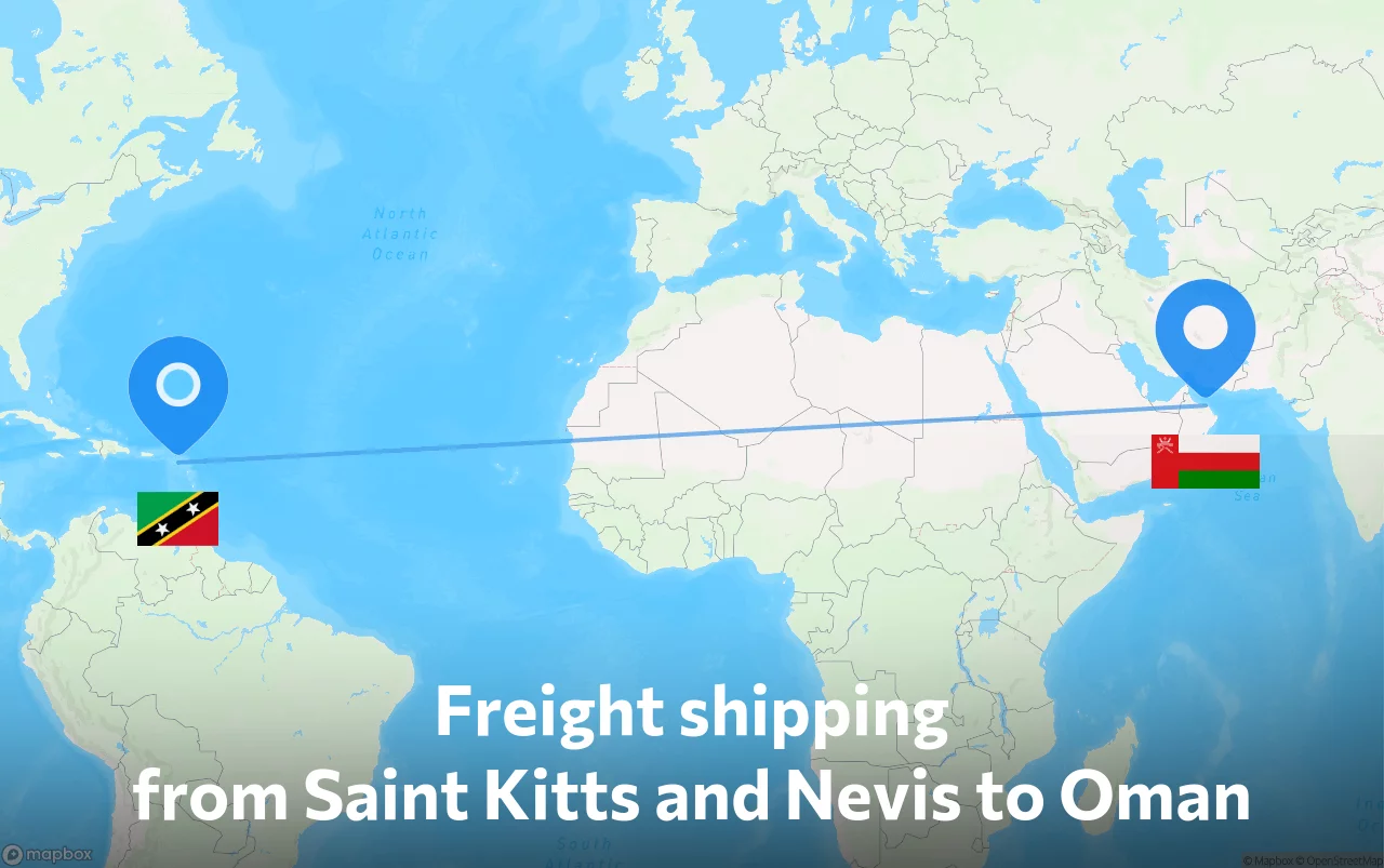 Shipping route from Saint Kitts and Nevis to Oman