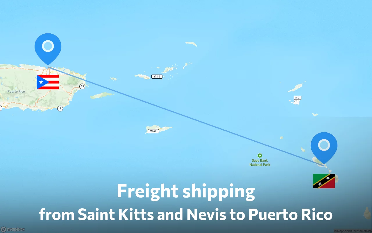 Shipping route from Saint Kitts and Nevis to Puerto Rico