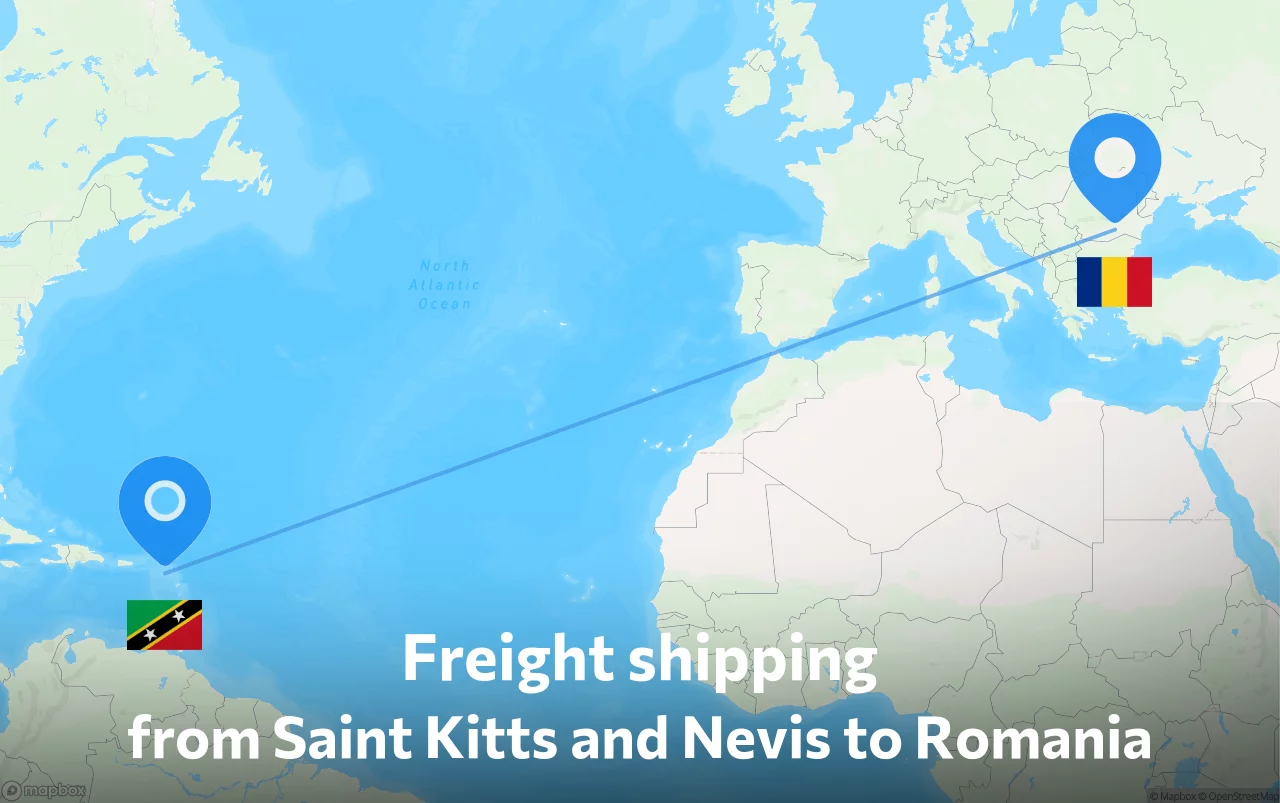 Shipping route from Saint Kitts and Nevis to Romania