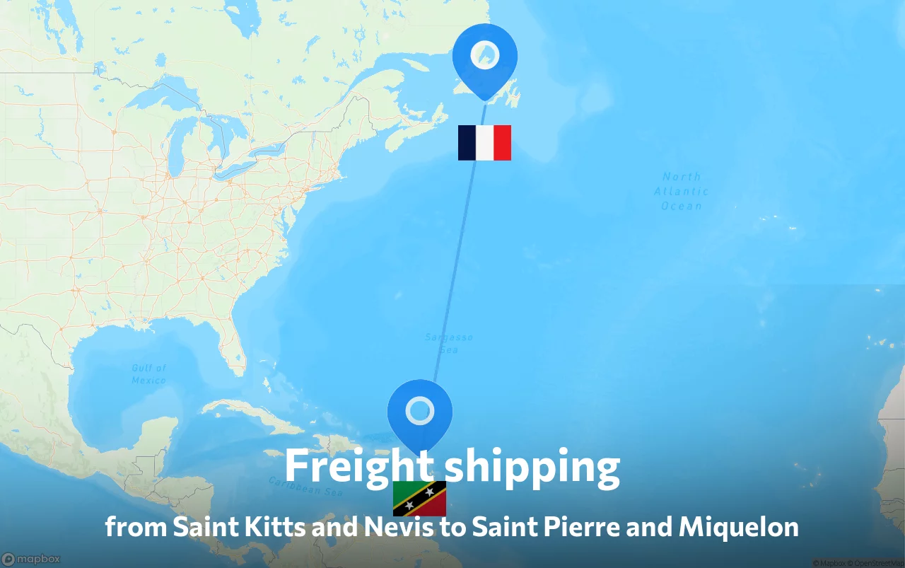 Shipping route from Saint Kitts and Nevis to Saint Pierre and Miquelon