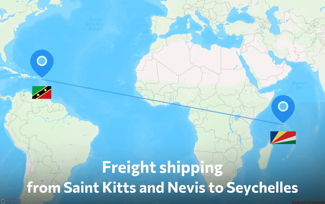 Shipping route from Saint Kitts and Nevis to Seychelles