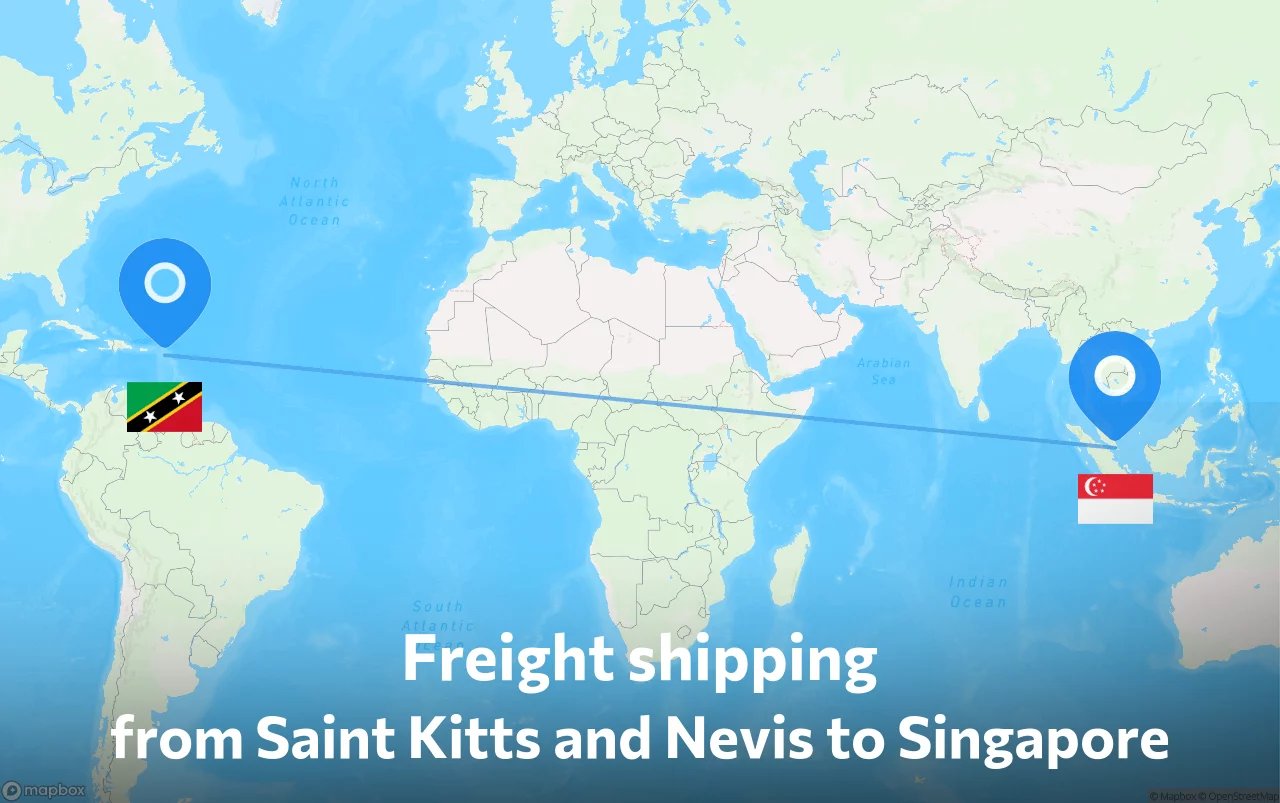 Shipping route from Saint Kitts and Nevis to Singapore