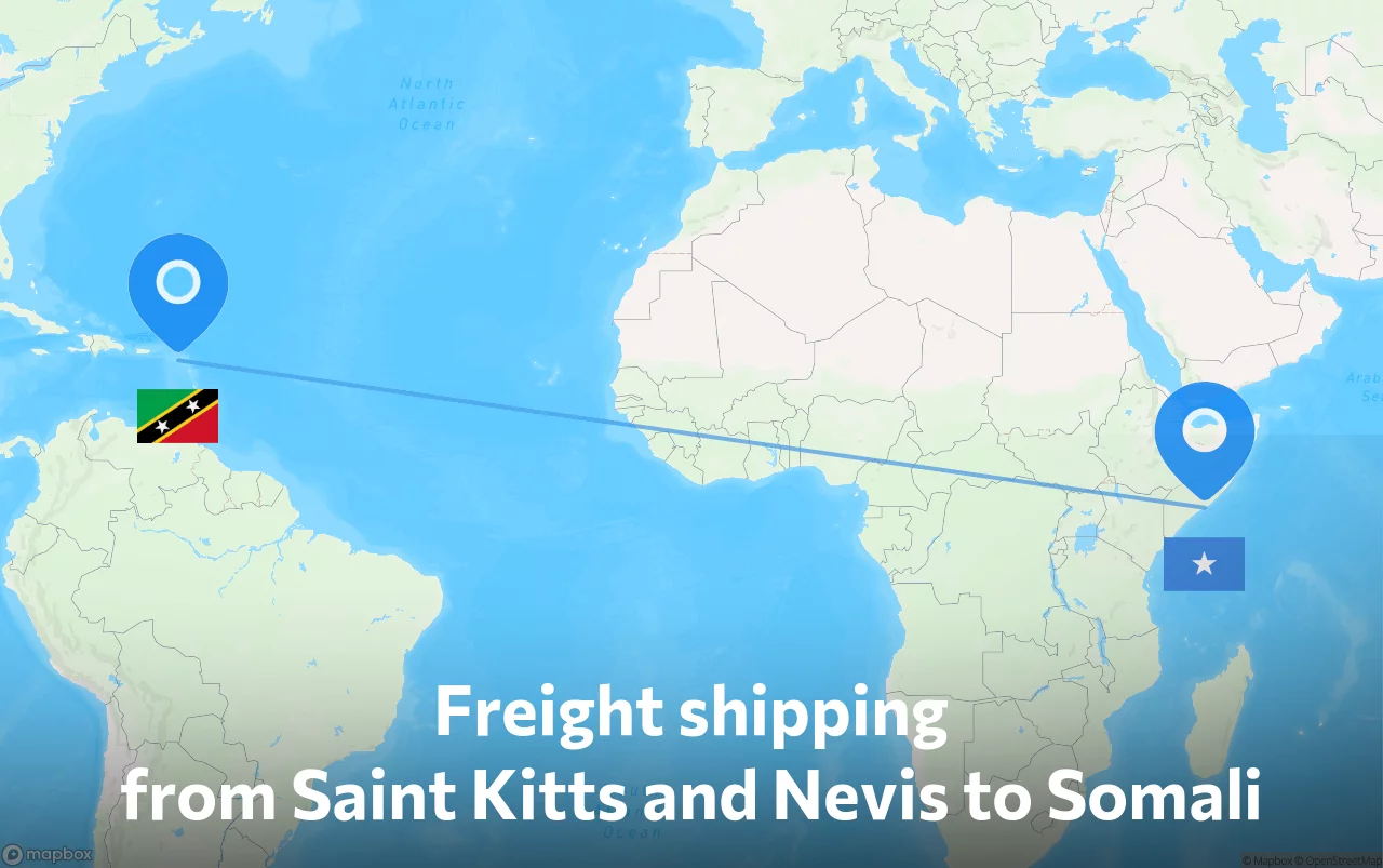 Shipping route from Saint Kitts and Nevis to Somali