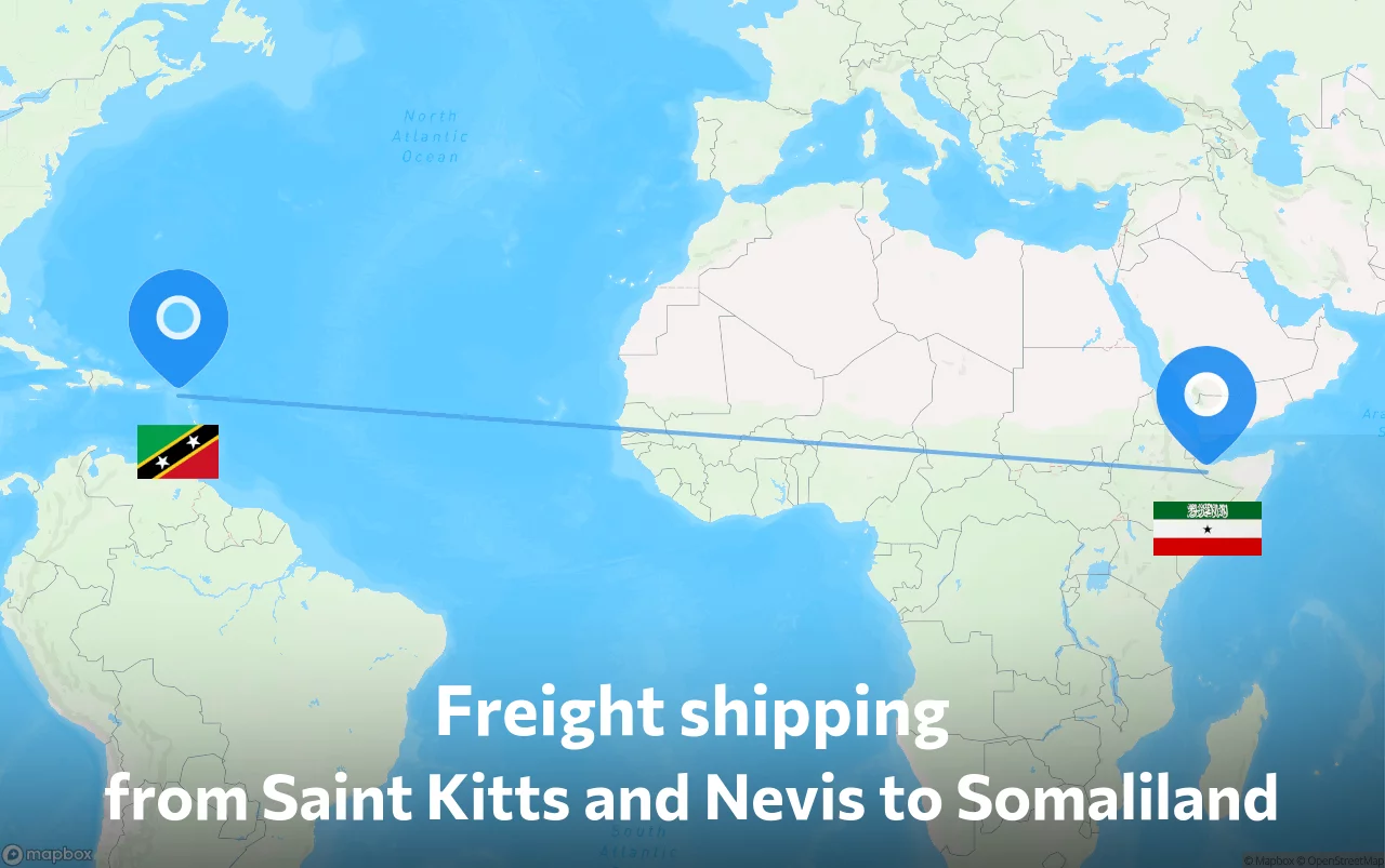 Shipping route from Saint Kitts and Nevis to Somaliland