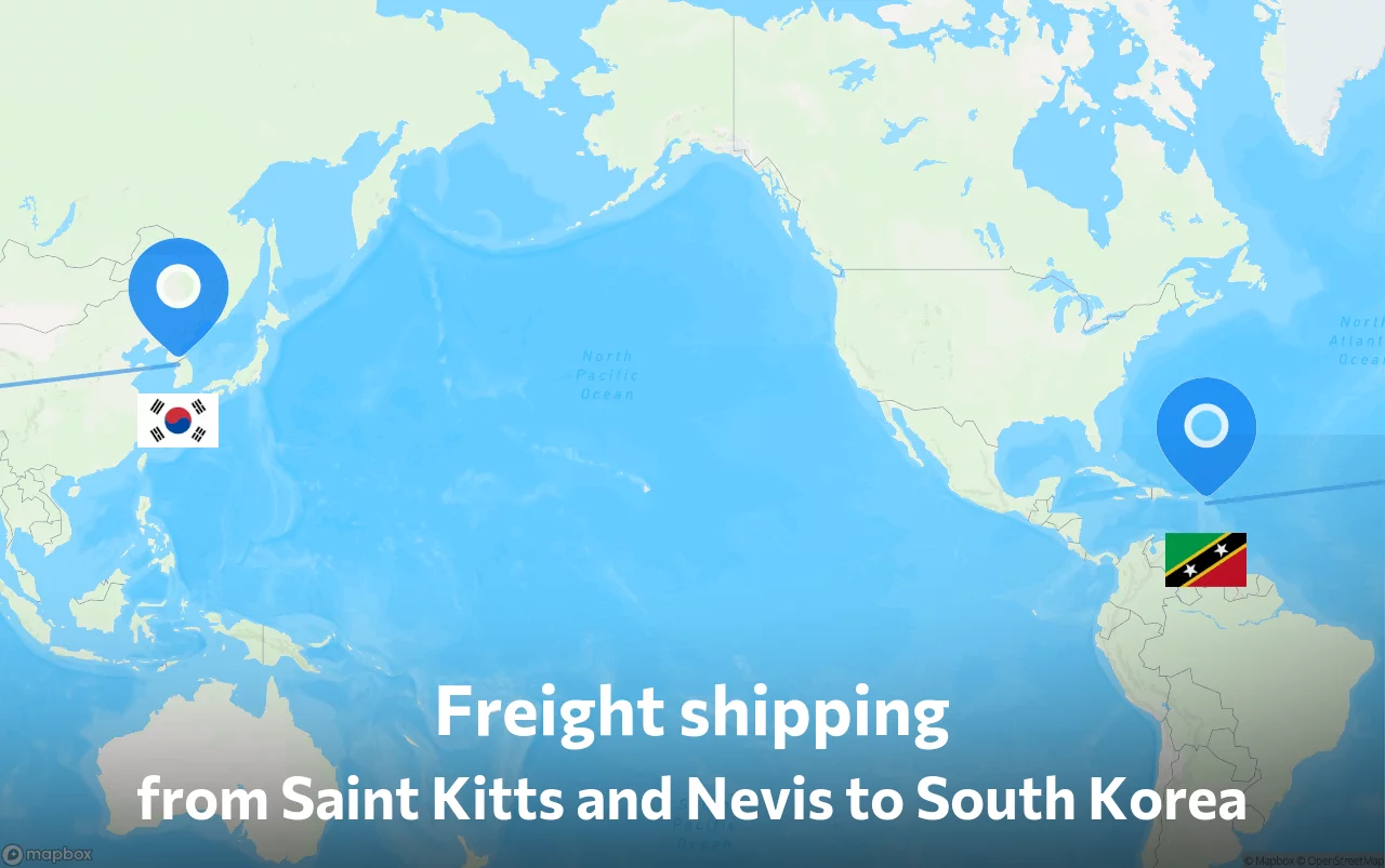 Shipping route from Saint Kitts and Nevis to South Korea