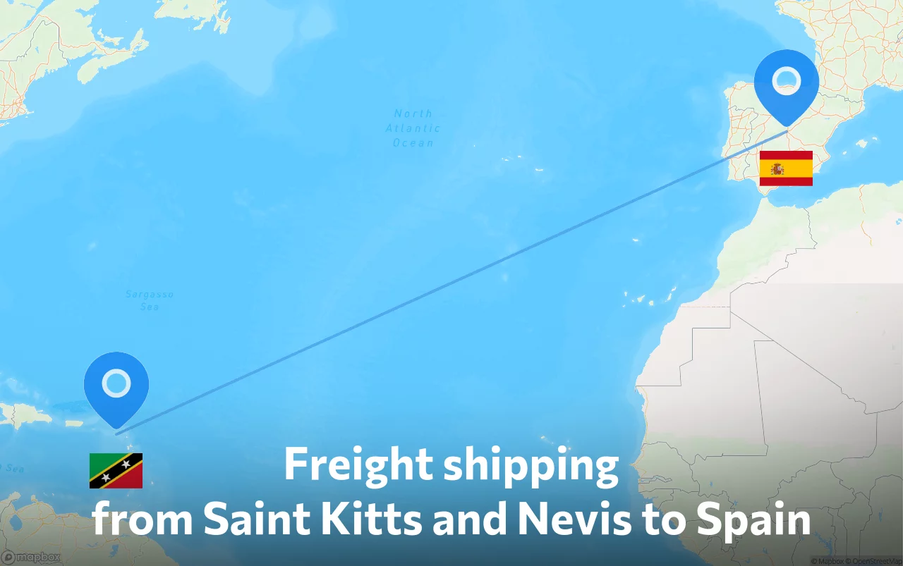 Shipping route from Saint Kitts and Nevis to Spain