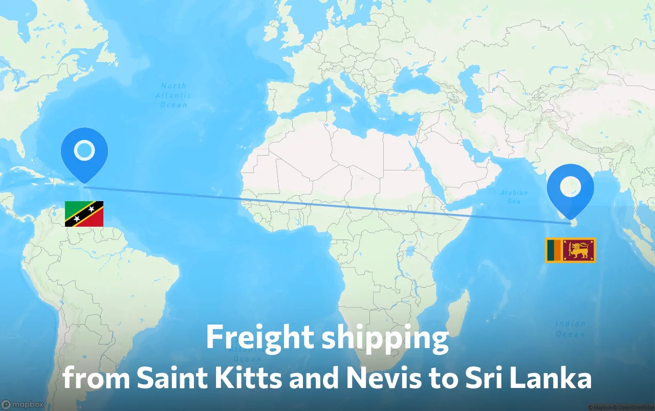 Shipping route from Saint Kitts and Nevis to Sri Lanka