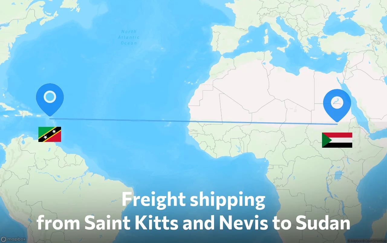 Shipping route from Saint Kitts and Nevis to Sudan