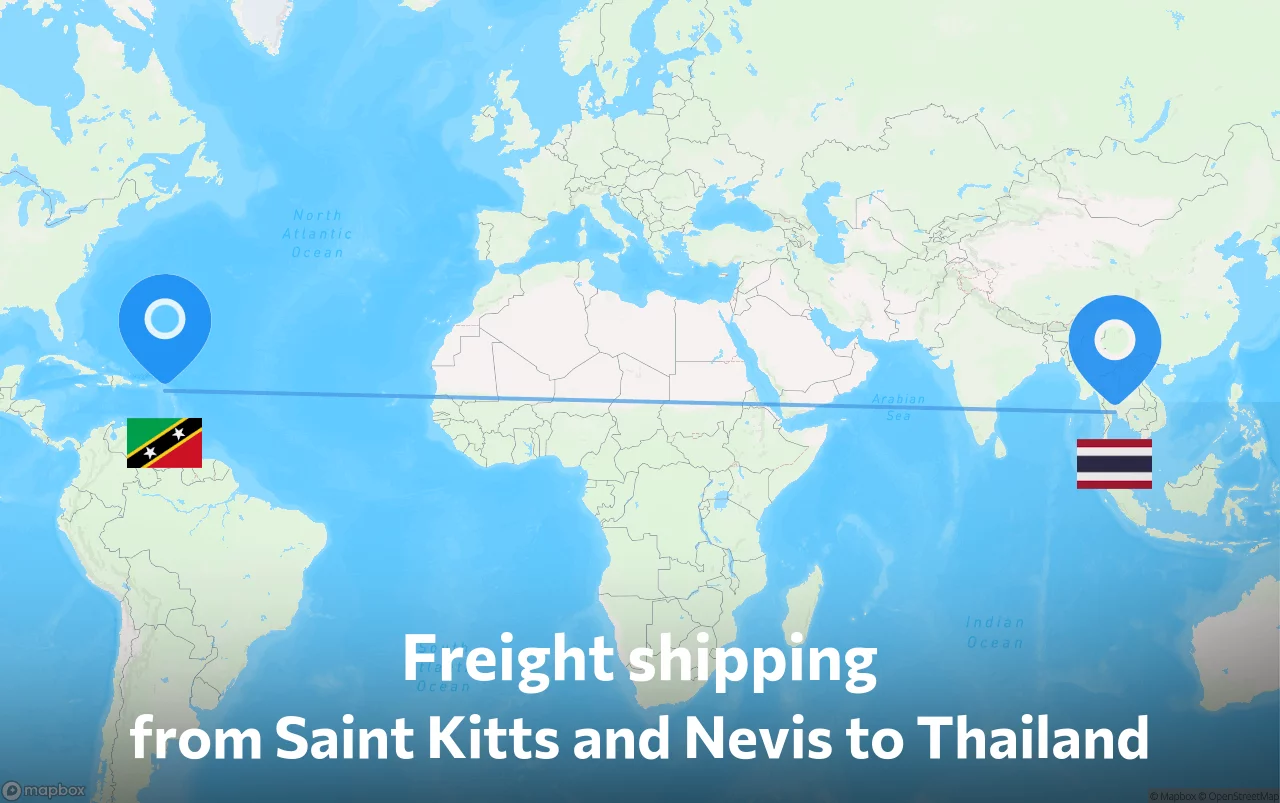 Shipping route from Saint Kitts and Nevis to Thailand