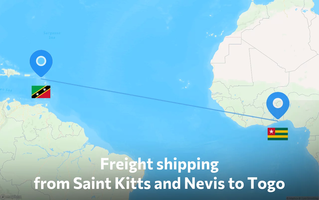 Shipping route from Saint Kitts and Nevis to Togo