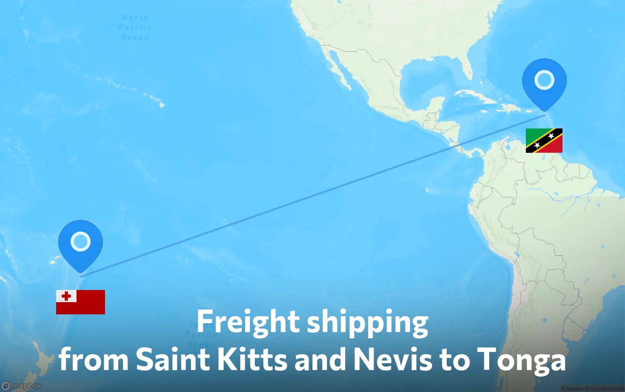 Shipping route from Saint Kitts and Nevis to Tonga