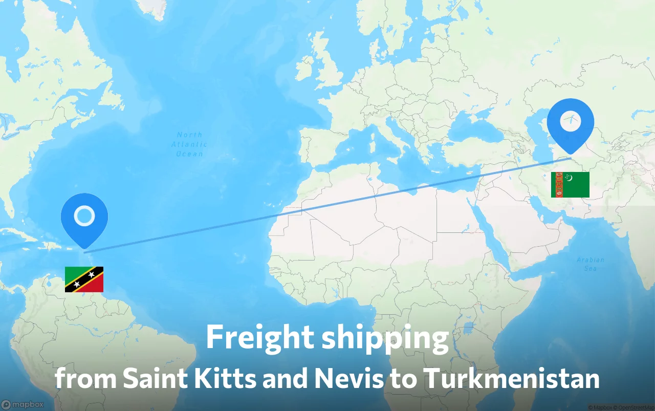 Shipping route from Saint Kitts and Nevis to Turkmenistan