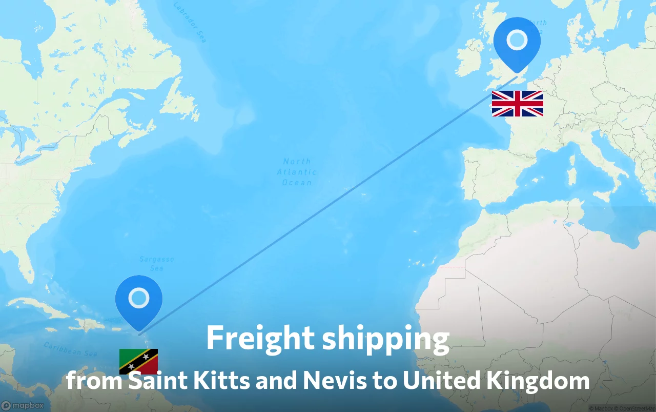 Shipping route from Saint Kitts and Nevis to United Kingdom