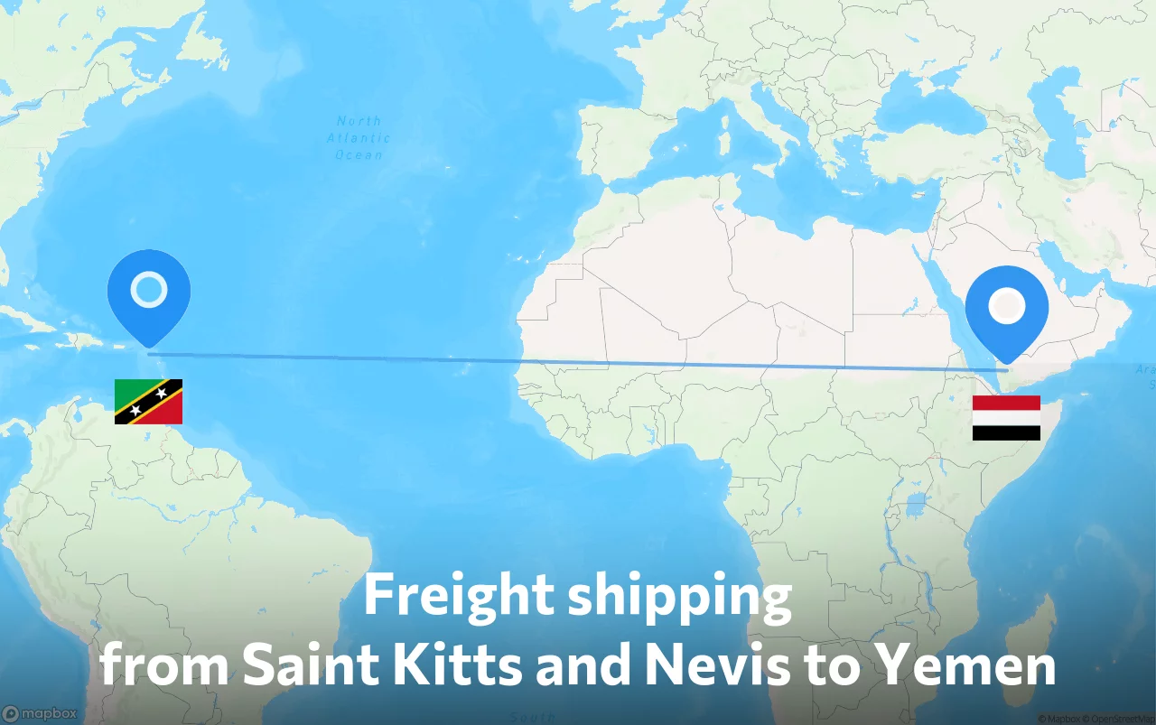 Shipping route from Saint Kitts and Nevis to Yemen