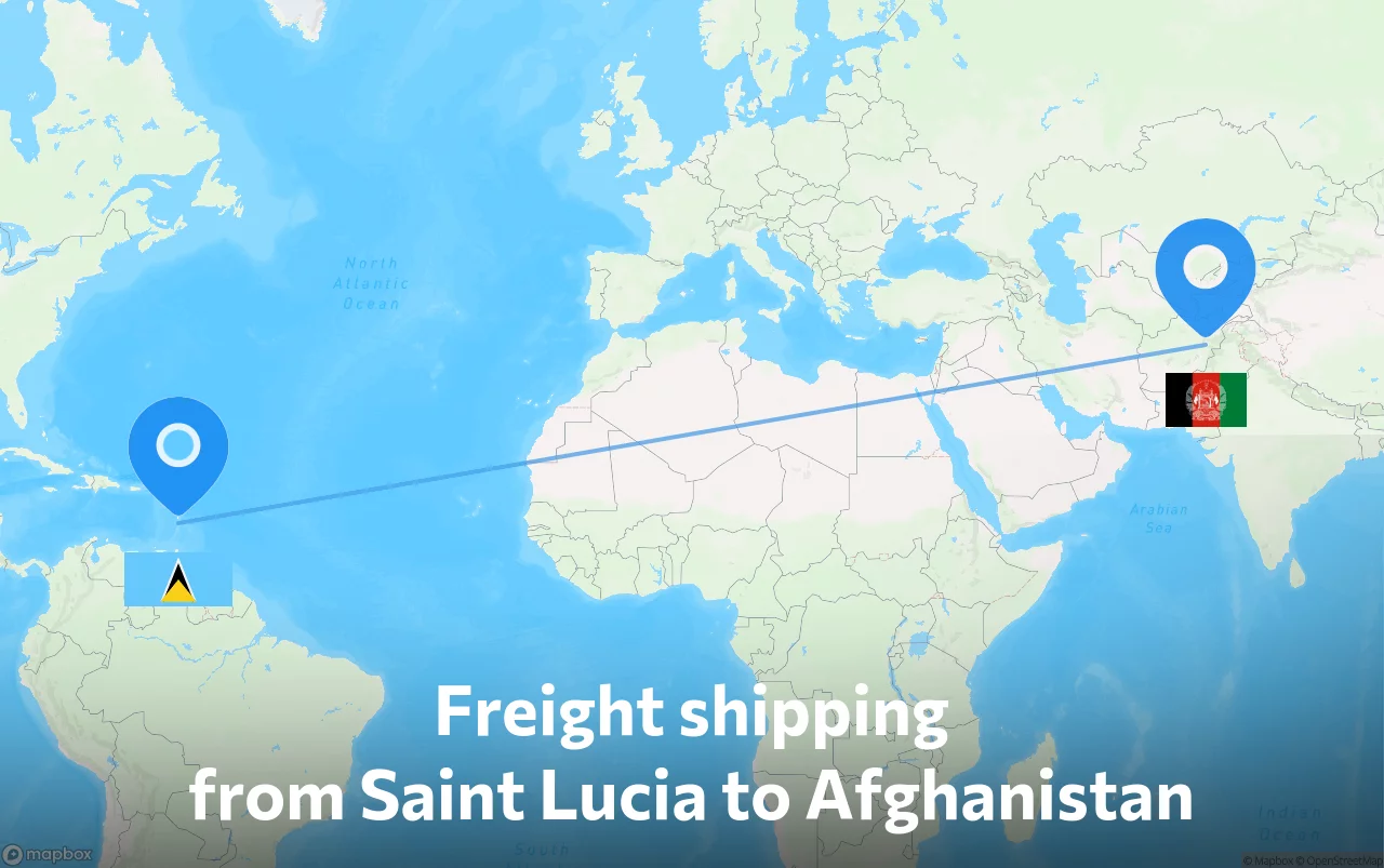 Shipping route from Saint Lucia to Afghanistan