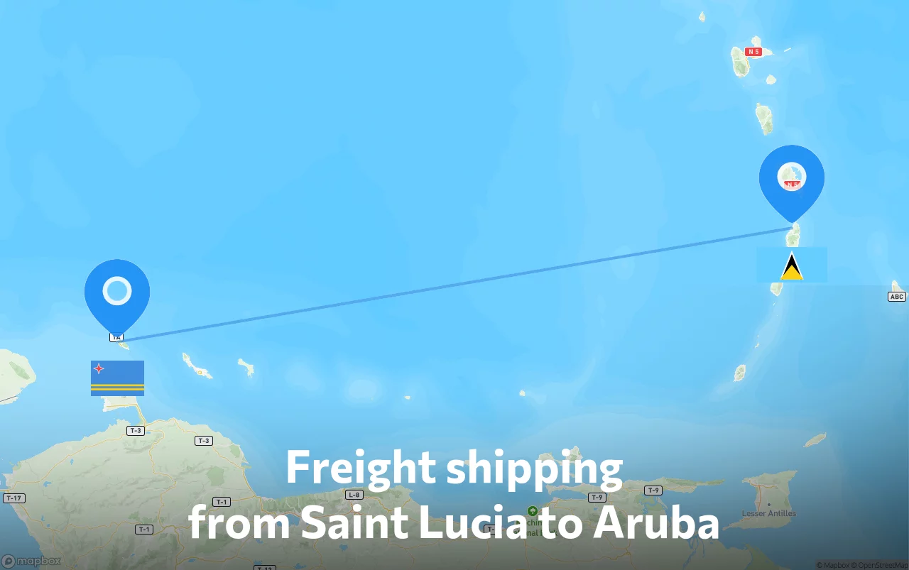 Shipping route from Saint Lucia to Aruba