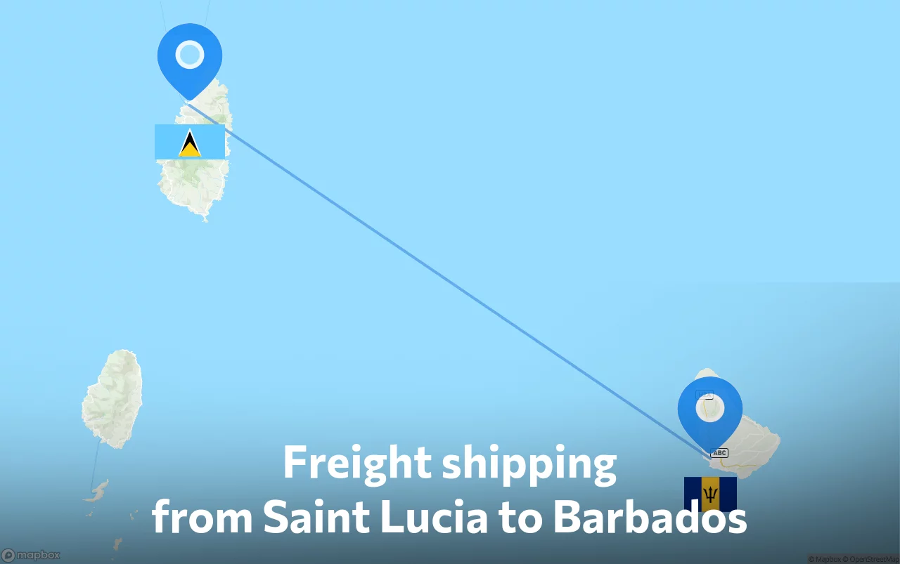 Shipping route from Saint Lucia to Barbados