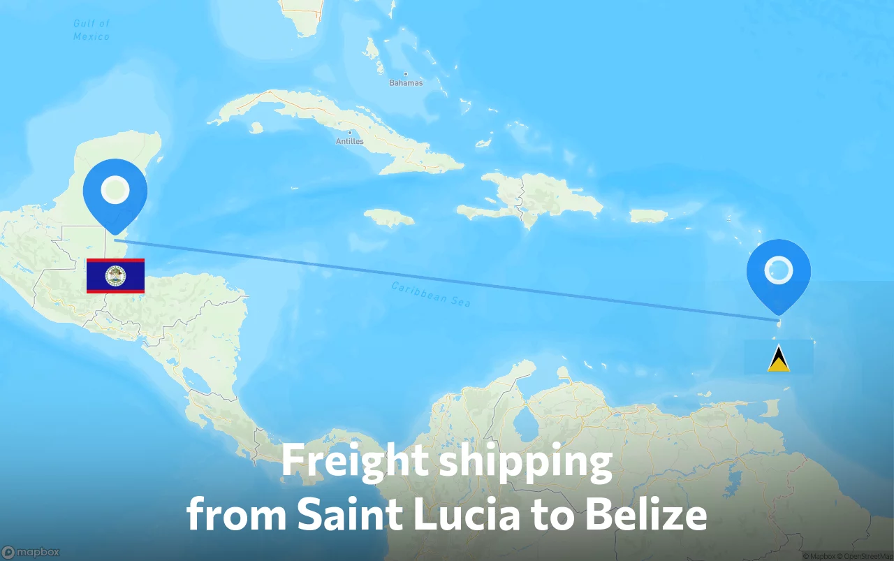 Shipping route from Saint Lucia to Belize