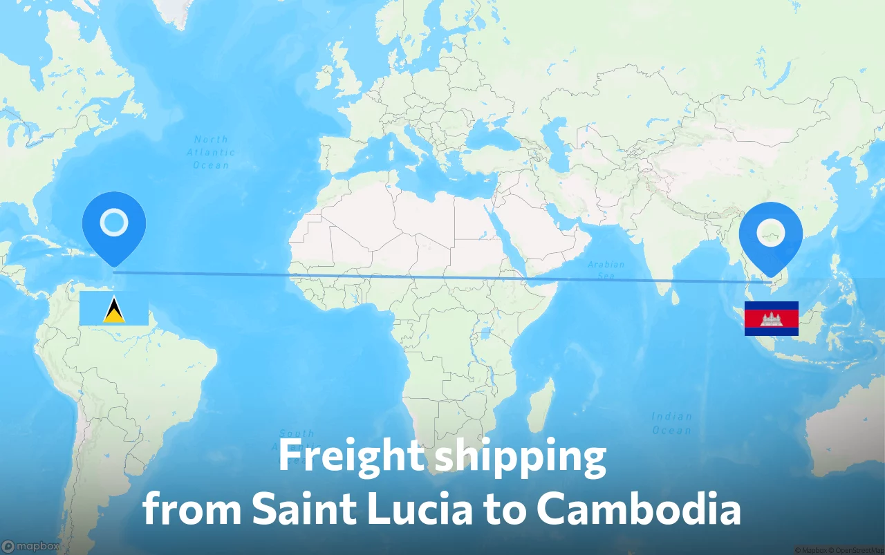 Shipping route from Saint Lucia to Cambodia