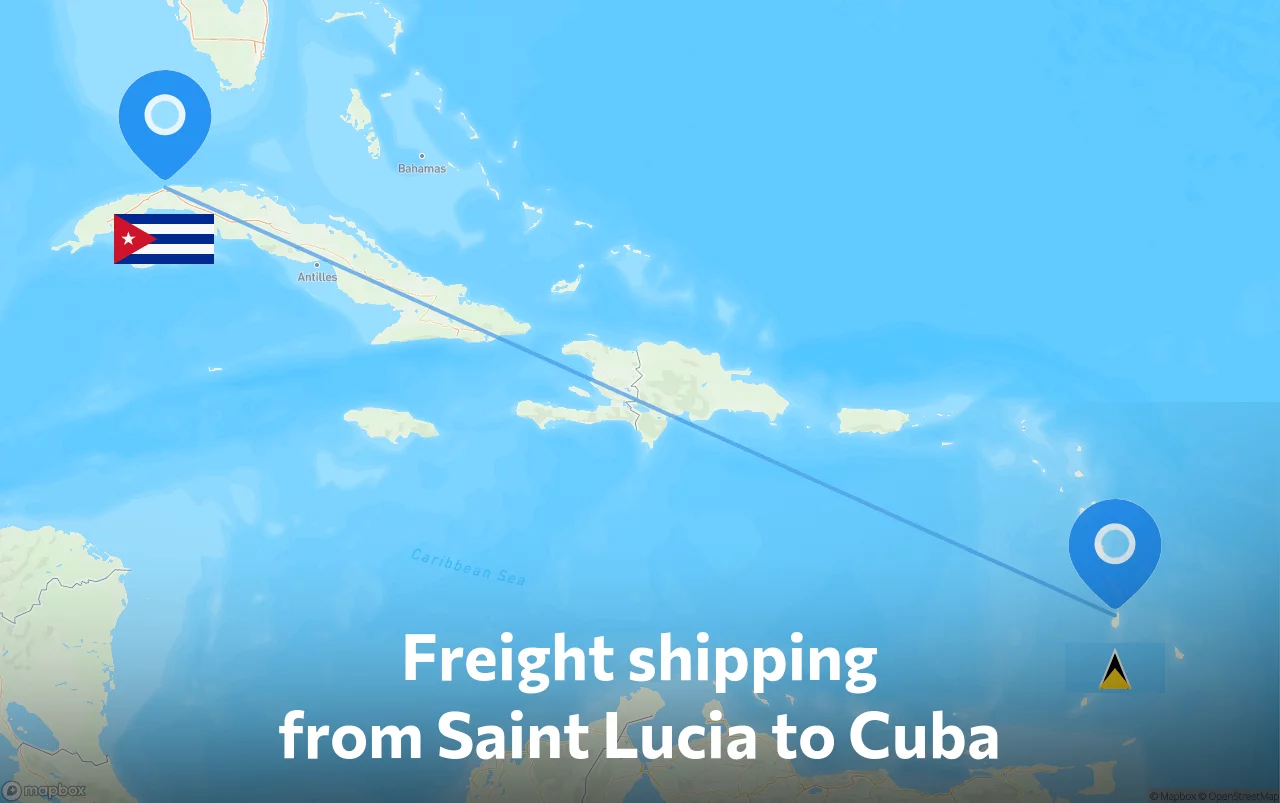 Shipping route from Saint Lucia to Cuba