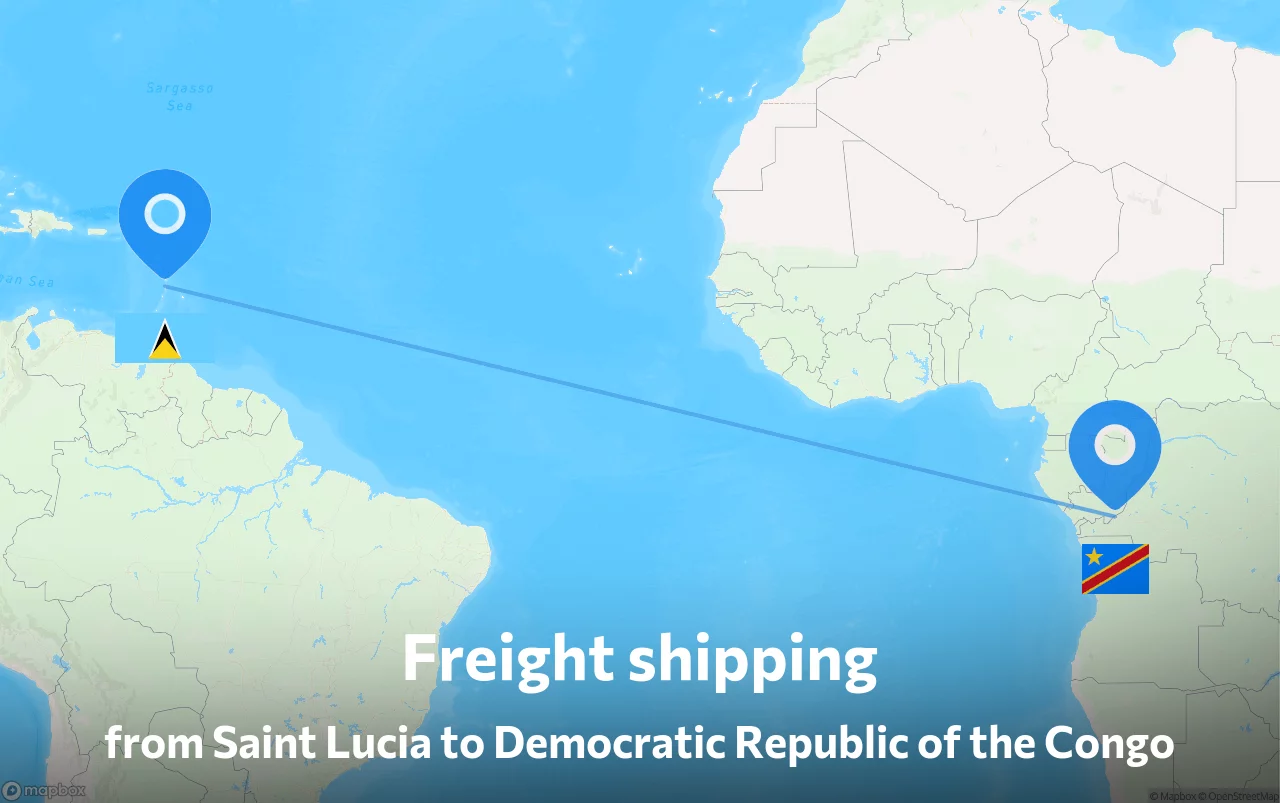 Shipping route from Saint Lucia to Democratic Republic of the Congo