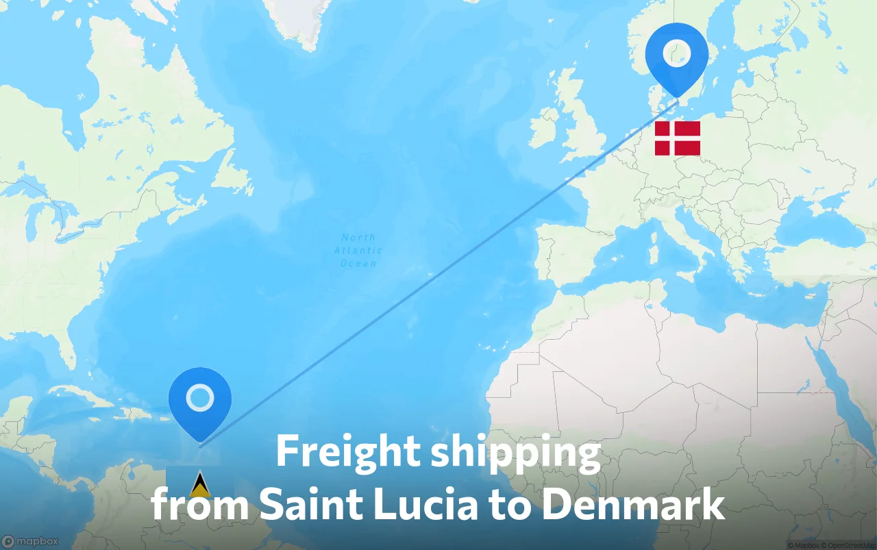 Shipping route from Saint Lucia to Denmark