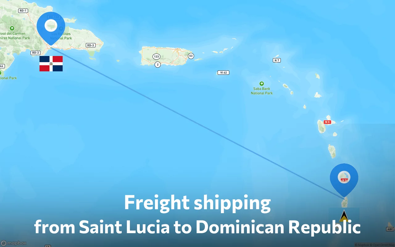 Shipping route from Saint Lucia to Dominican Republic