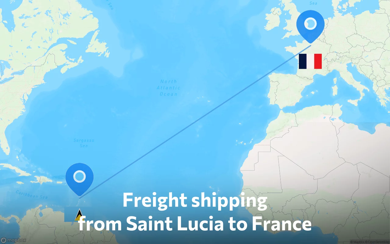 Shipping route from Saint Lucia to France