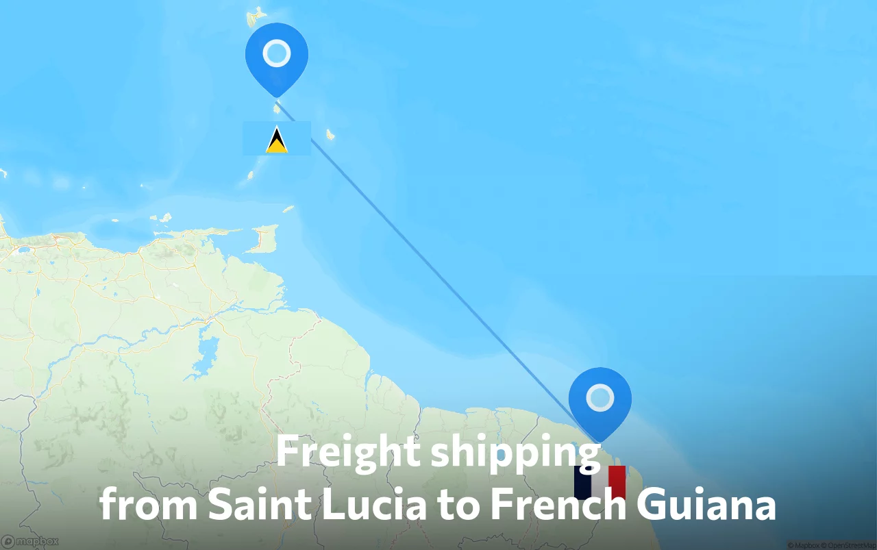 Shipping route from Saint Lucia to French Guiana