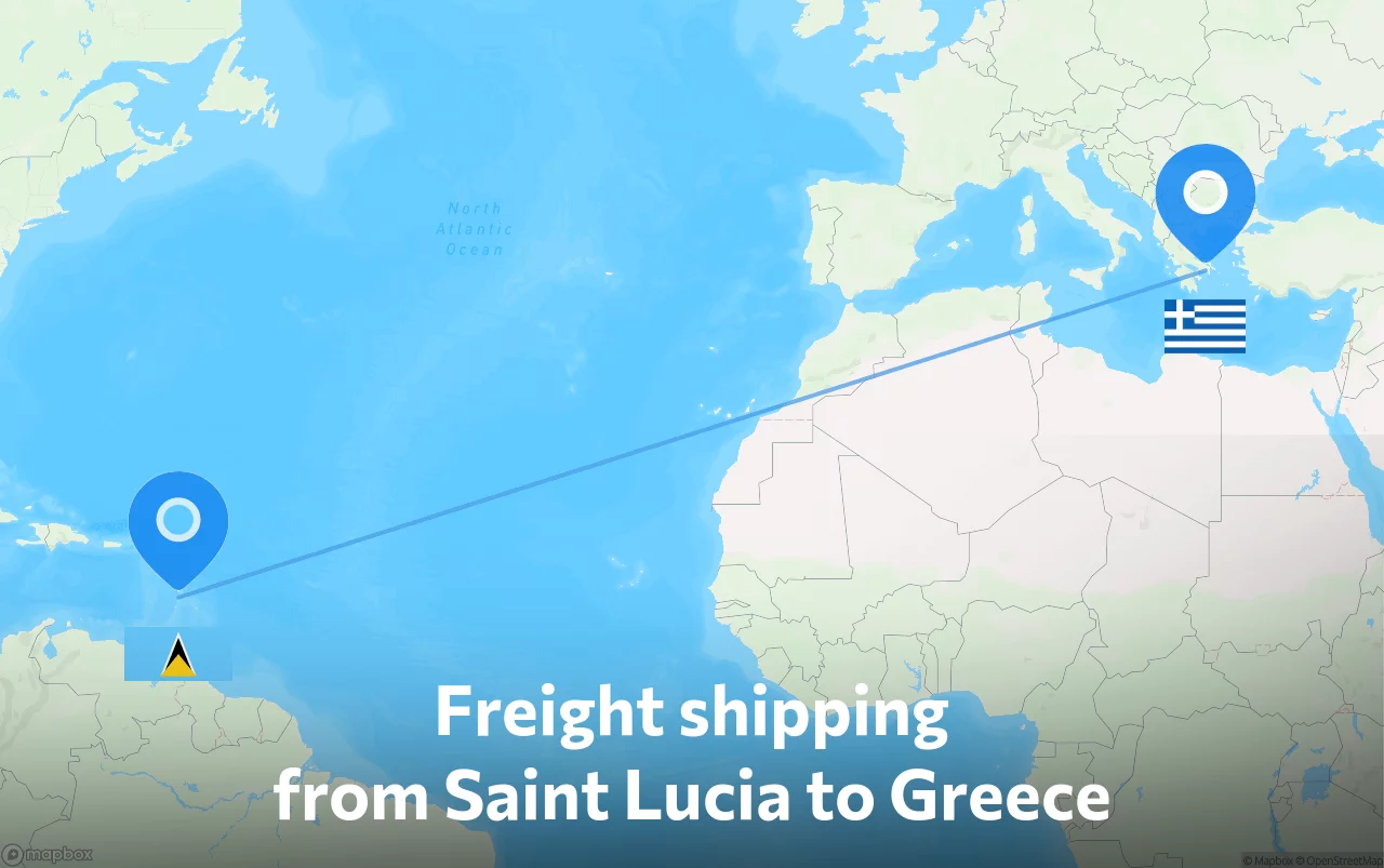 Shipping route from Saint Lucia to Greece
