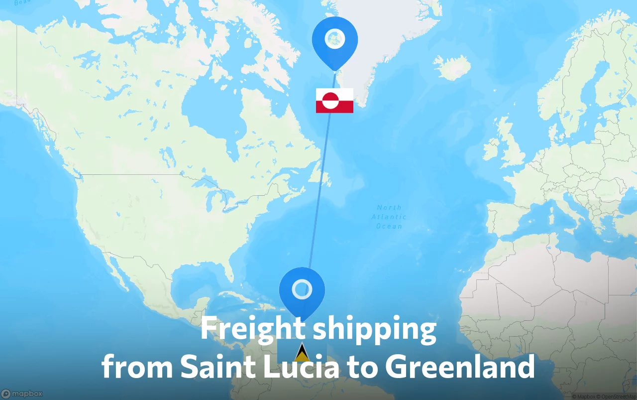 Shipping route from Saint Lucia to Greenland