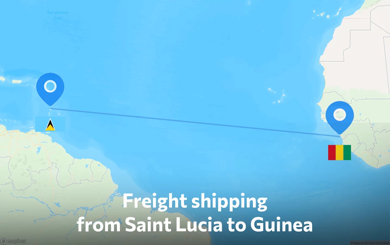 Shipping route from Saint Lucia to Guinea