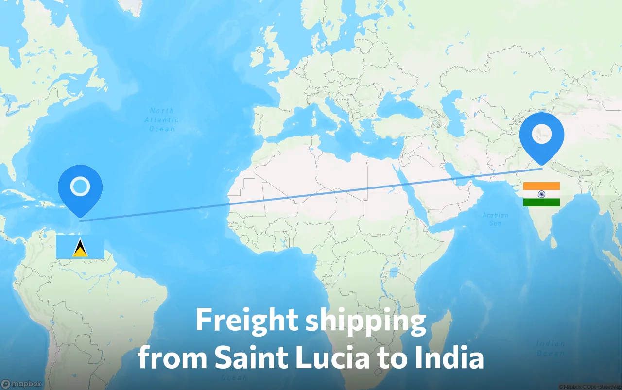 Shipping route from Saint Lucia to India