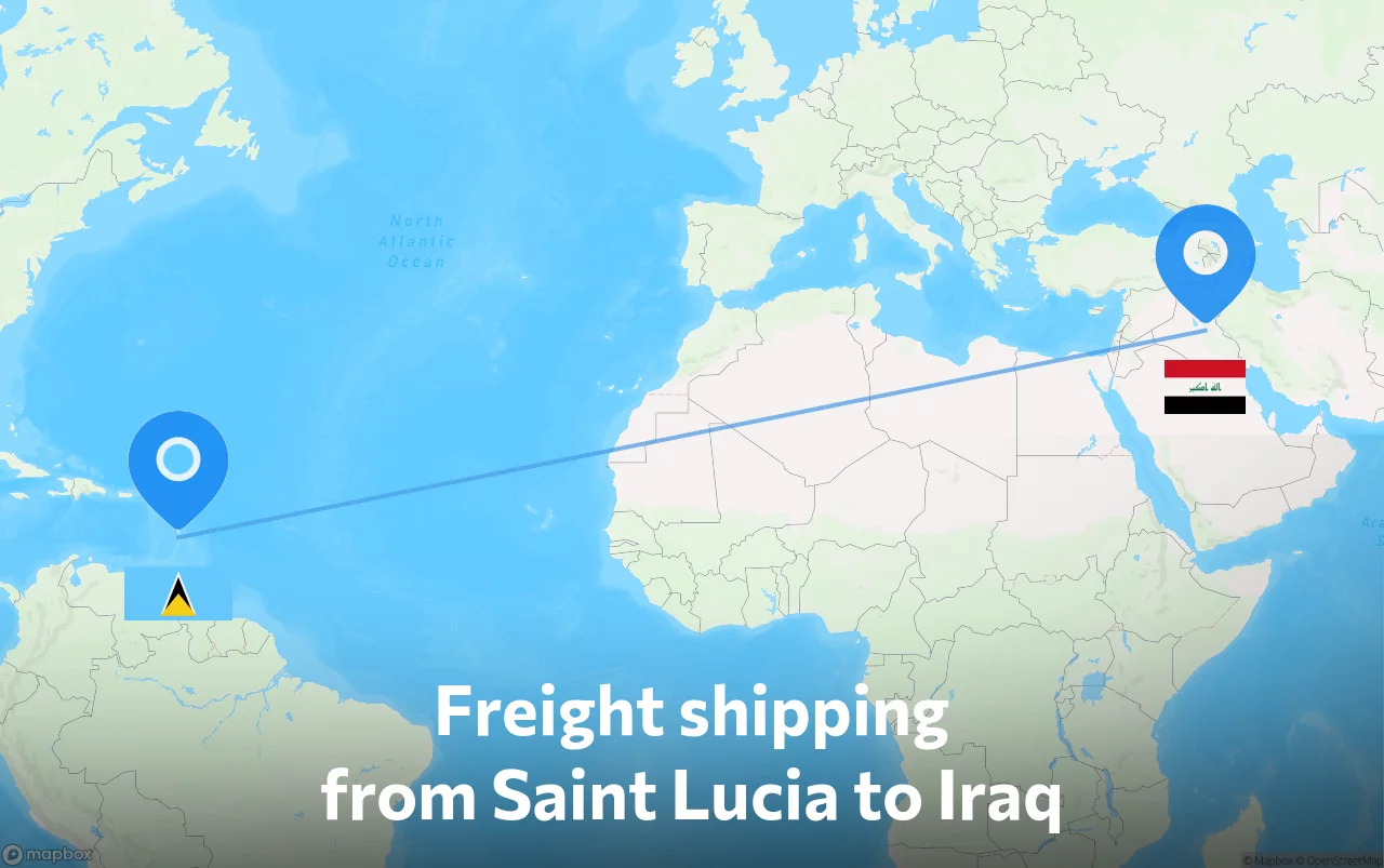 Shipping route from Saint Lucia to Iraq