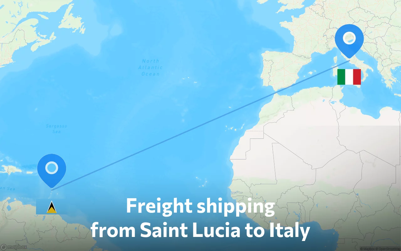 Shipping route from Saint Lucia to Italy
