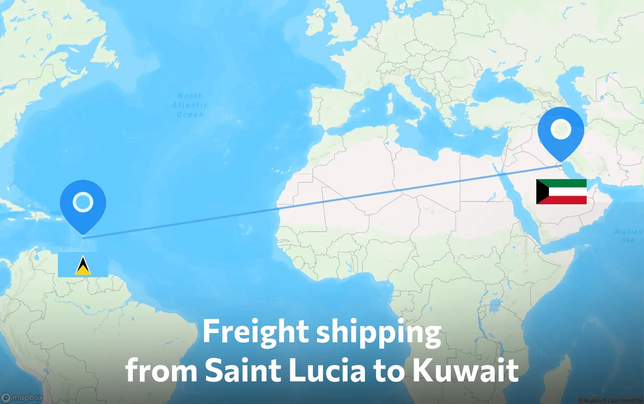 Shipping route from Saint Lucia to Kuwait