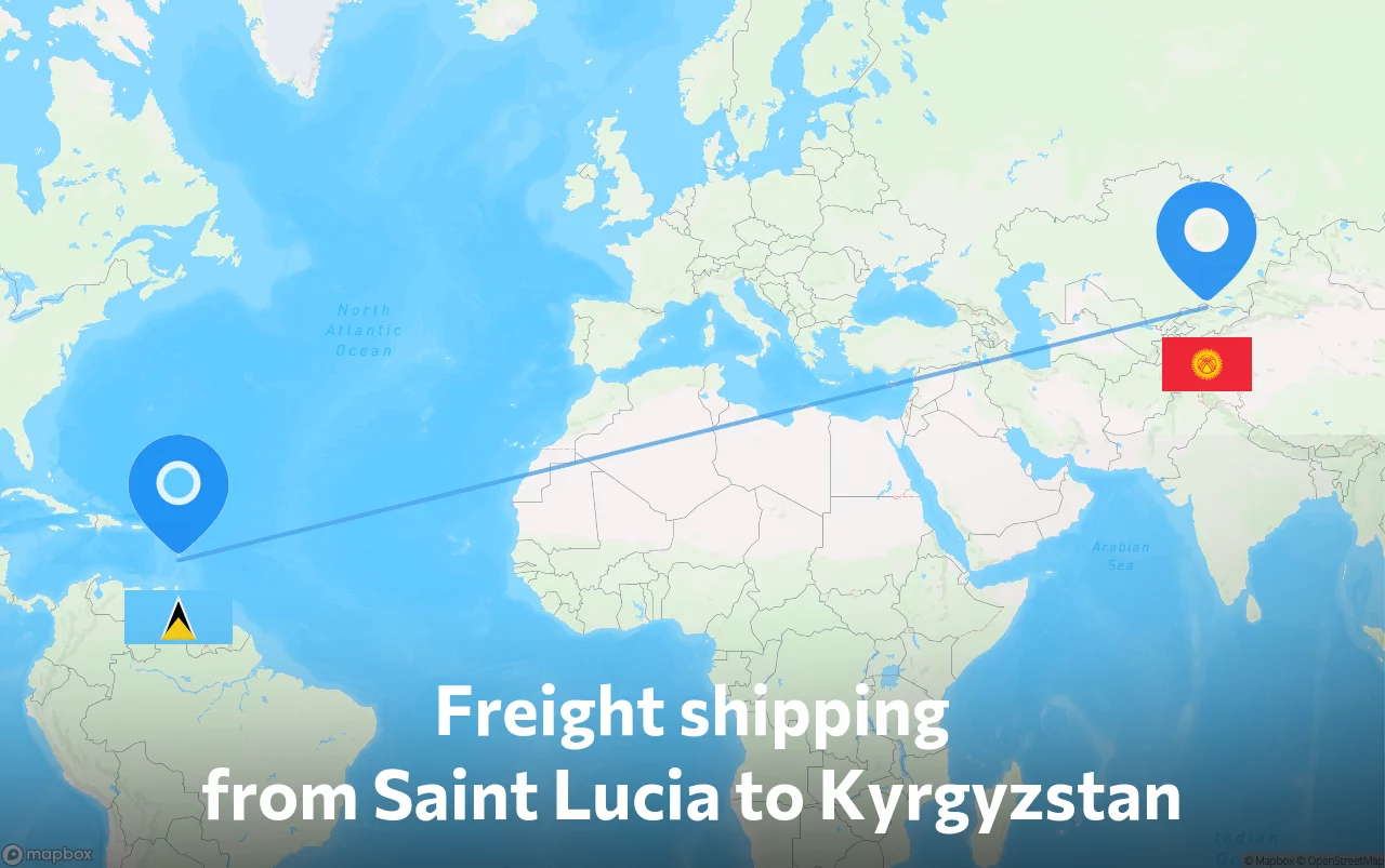 Shipping route from Saint Lucia to Kyrgyzstan