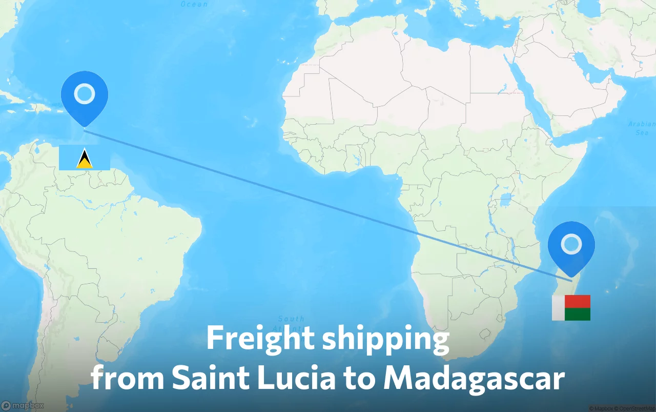 Shipping route from Saint Lucia to Madagascar