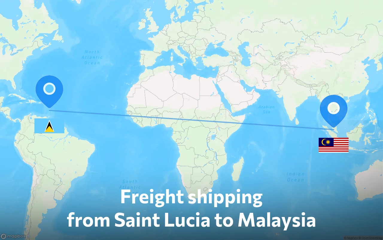 Shipping route from Saint Lucia to Malaysia